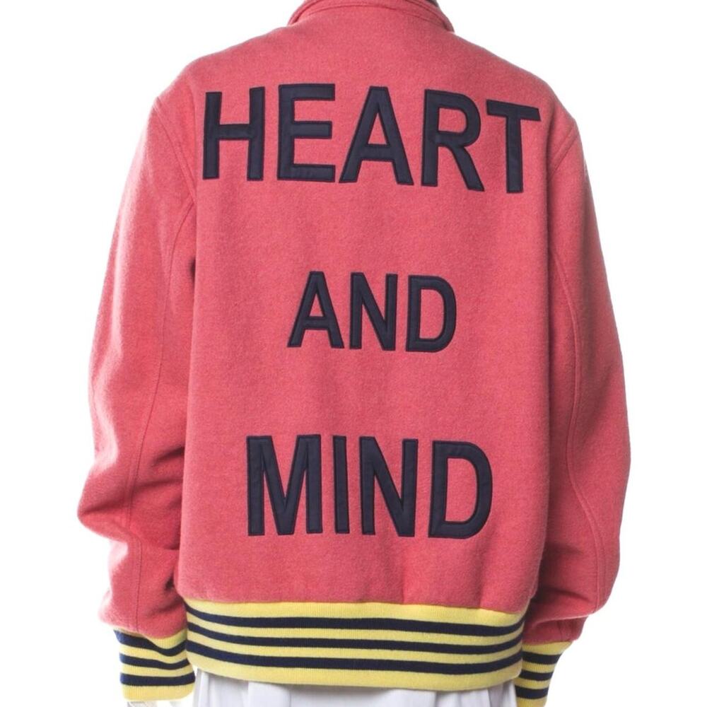 Pink varsity jacket with embroidered